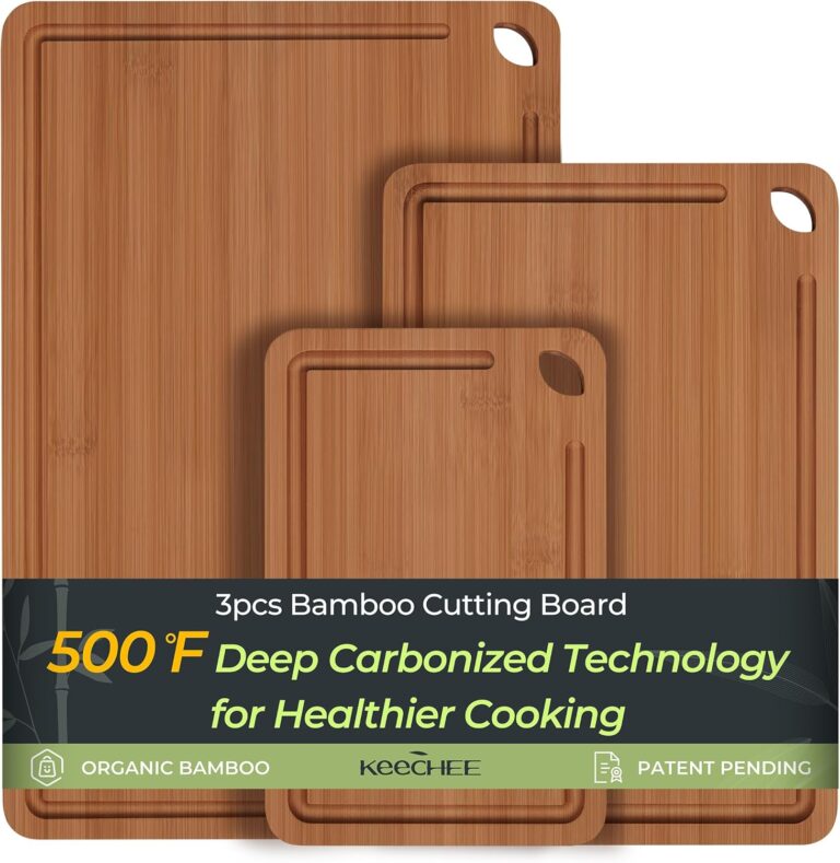 Bamboo Cutting Board, Durable Wood Cutting Boards for Kitchen with Deep Juice Grooves & Built-in Handles, Ideal Charcuterie & Chopping for Meat, Vegetables and Fruits Ideal Kitchen Gifts
